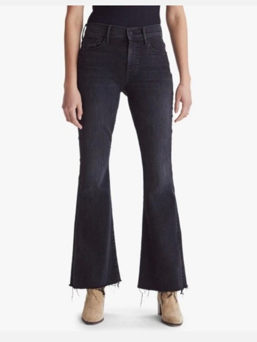 MOTHER The Weekender Fray Thunder Road Mid Rise Flare Jeans with Raw Hem 25